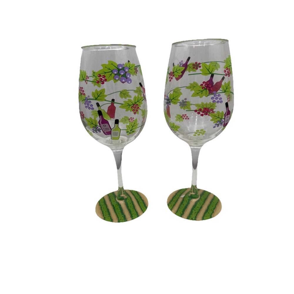 2 - Lolita Shatterproof Hand Painter Wine Tasting Collection Glasses EUC No Box